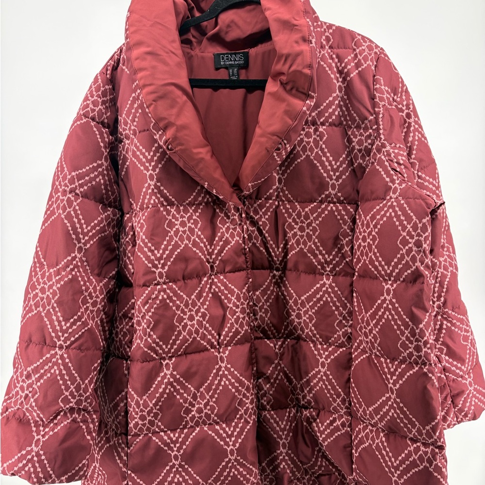 Dennis Basso Mauve Diamond Print Puffer Jacket Size 2X‎